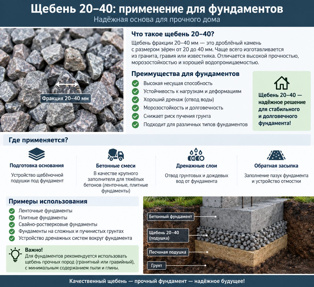 Щебень 20-40: применение для фундаментов