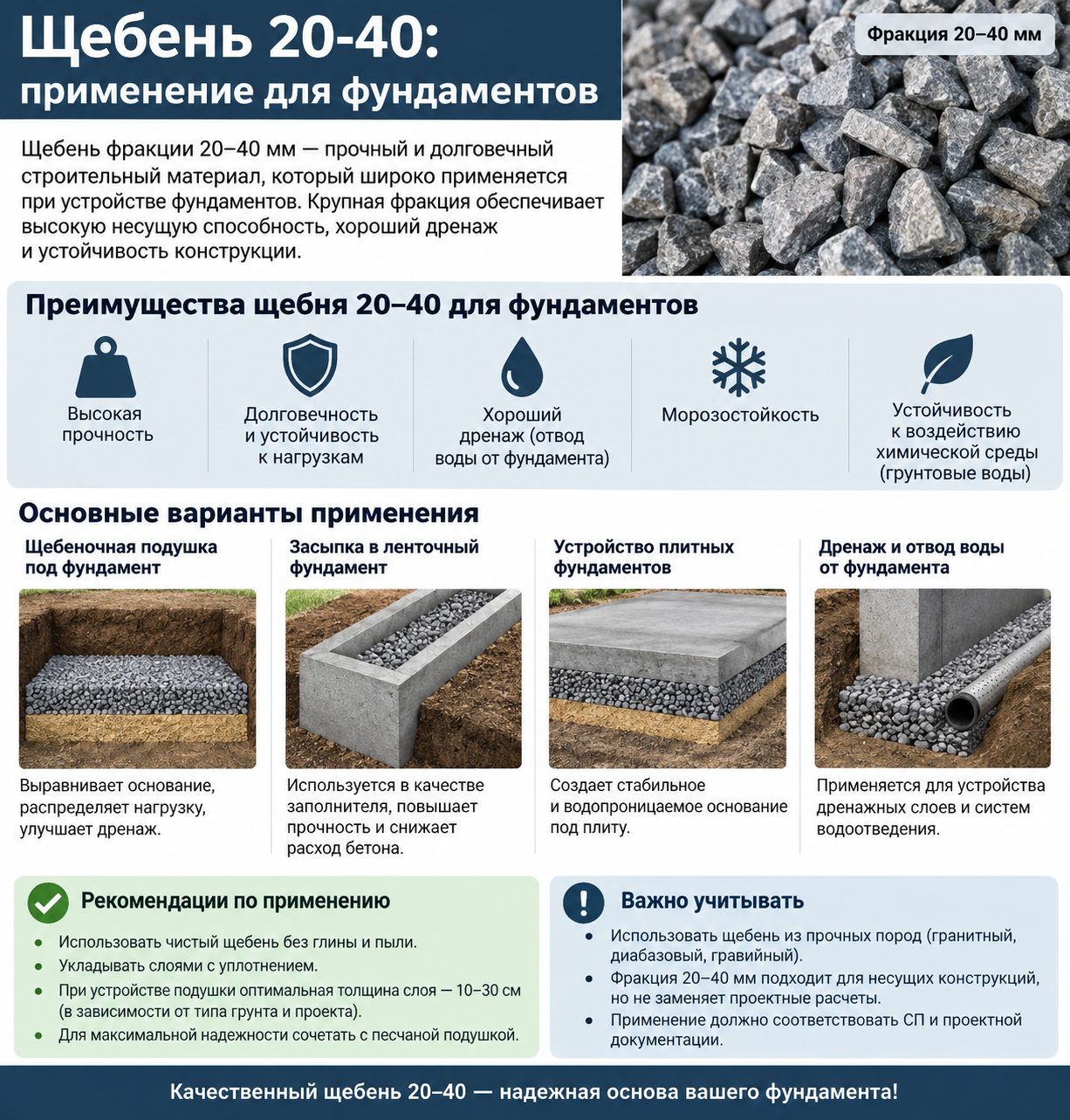 Щебень 20-40: применение для фундаментов