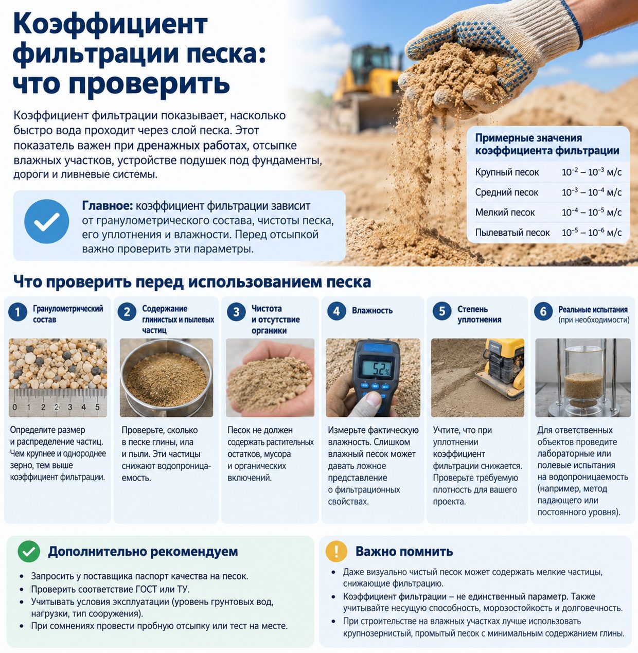 Коэффициент фильтрации песка: что проверить