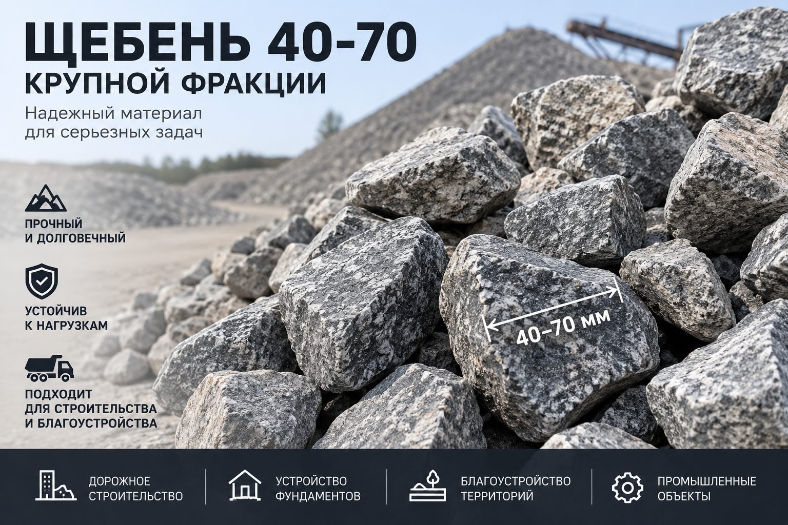 Щебень 40-70 крупной фракции